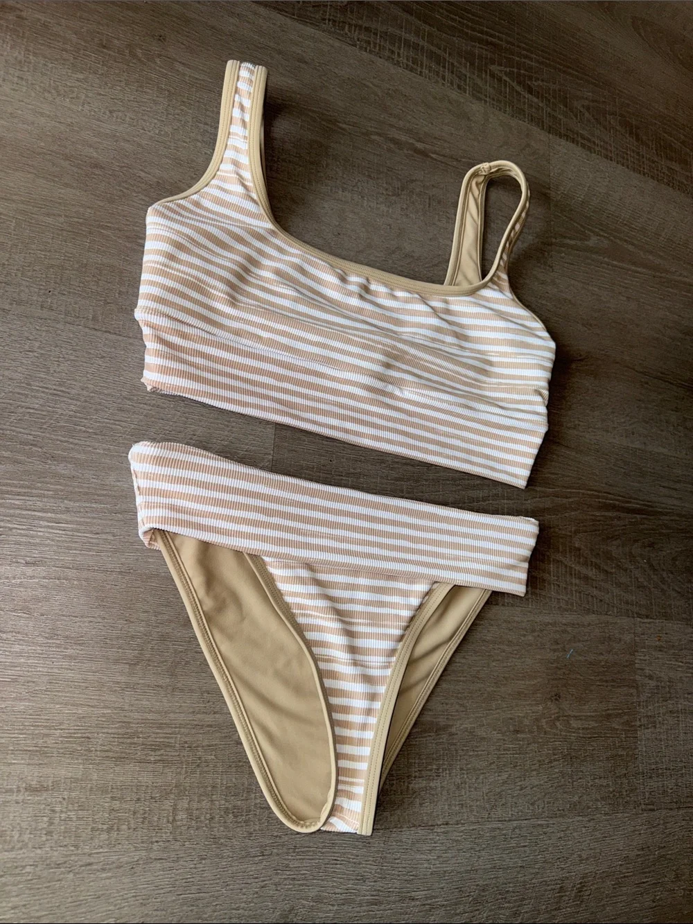 LainSnow Salty Daze Ribbed Striped High Rise Bikini Swimsuit Large L